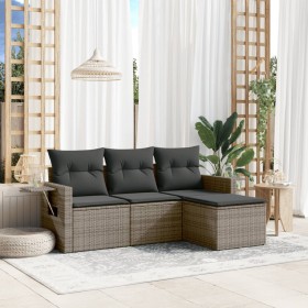 Set Divani da Giardino 4 pz con Cuscini in Polyrattan Grigio