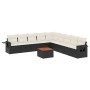 Set Divani da Giardino 10pz con Cuscini in Polyrattan Nero