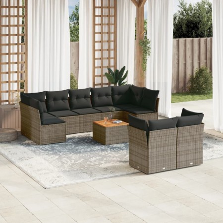 Set Divano da Giardino 10 pz con Cuscini Grigio in Polyrattan