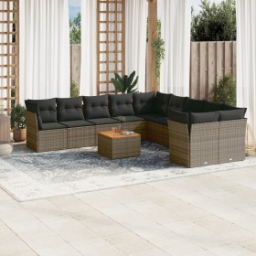 Set Divani da Giardino 11 pz con Cuscini in Polyrattan Grigio