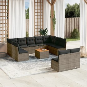 Set Divani da Giardino 12 pz con Cuscini Grigio in Polyrattan