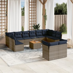 Set Divani da Giardino 13 pz con Cuscini Grigio in Polyrattan