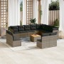 Set Divani da Giardino 13 pz con Cuscini Grigio in Polyrattan