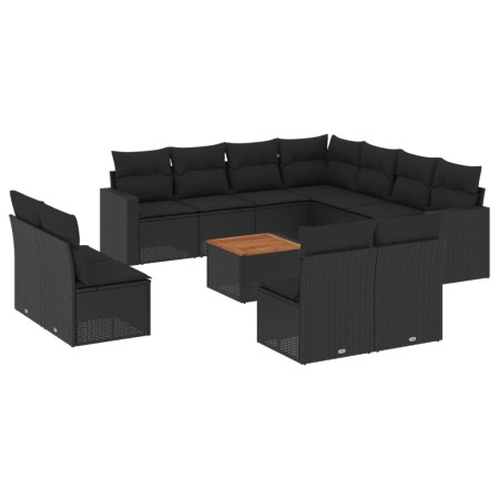 Set Divani da Giardino 12 pz con Cuscini Nero in Polyrattan