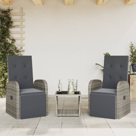 Set da Pranzo da Giardino 3 pz con Cuscini in Polyrattan Grigio