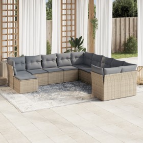 Set Divani da Giardino 11 pz con Cuscini Beige in Polyrattan