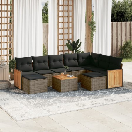 Set Divano da Giardino 10 pz con Cuscini Grigio in Polyrattan