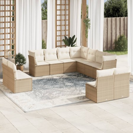 Set Divani da Giardino 11 pz con Cuscini Beige in Polyrattan