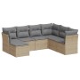 Set Divani da Giardino 7 pz con Cuscini Beige in Polyrattan