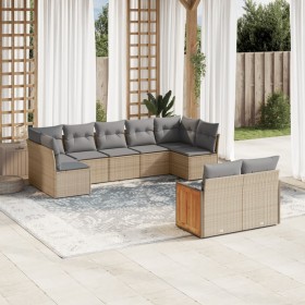 Set Divano da Giardino 9 pz con Cuscini Beige in Polyrattan