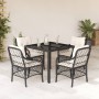 Set da Pranzo da Giardino 5 pz Nero con Cuscini in Polyrattan