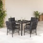 Set da Pranzo da Giardino 5 pz Nero con Cuscini in Polyrattan