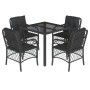 Set da Pranzo da Giardino 5 pz Nero con Cuscini in Polyrattan