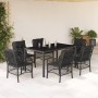 Set da Pranzo da Giardino 7 pz Nero con Cuscini in Polyrattan