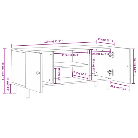 Mobile Porta TV Nero 105x33x46 cm in Legno Massello di Mango