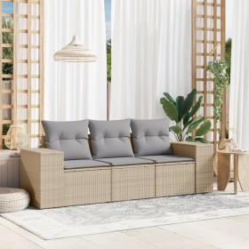 Set Divano da Giardino 3 pz con Cuscini Beige in Polyrattan