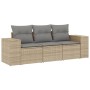 Set Divano da Giardino 3 pz con Cuscini Beige in Polyrattan