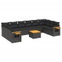 Set Divani da Giardino 11 pz con Cuscini in Polyrattan Nero