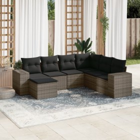 Set Divani da Giardino 7 pz con Cuscini Grigio in Polyrattan