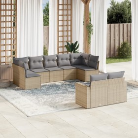 Set Divano da Giardino 9 pz con Cuscini Beige in Polyrattan