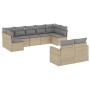 Set Divano da Giardino 9 pz con Cuscini Beige in Polyrattan