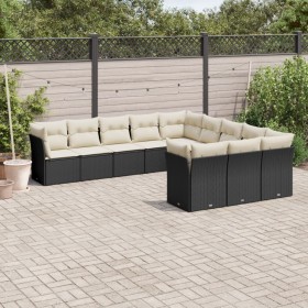 Set Divani da Giardino 11 pz con Cuscini in Polyrattan Nero