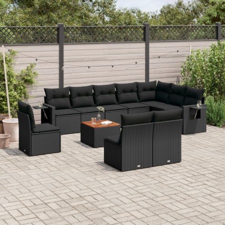 Set Divani da Giardino 11 pz con Cuscini in Polyrattan Nero