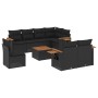 Set Divani da Giardino 9 pz con Cuscini Nero in Polyrattan