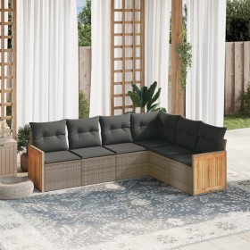 Set Divano da Giardino 6 pz con Cuscini Grigio in Polyrattan