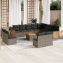 Set Divani da Giardino 13 pz con Cuscini Grigio in Polyrattan