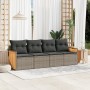 Set Divani da Giardino 4 pz con Cuscini in Polyrattan Grigio