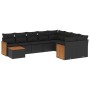 Set Divani da Giardino 10pz con Cuscini in Polyrattan Nero