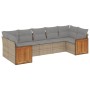 Set Divani da Giardino 7 pz con Cuscini Beige in Polyrattan