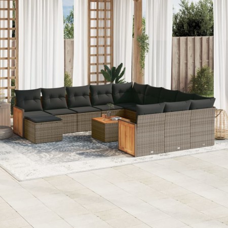 Set Divani da Giardino 13 pz con Cuscini Grigio in Polyrattan