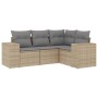 Set Divano da Giardino 4 pz con Cuscini Beige in Polyrattan