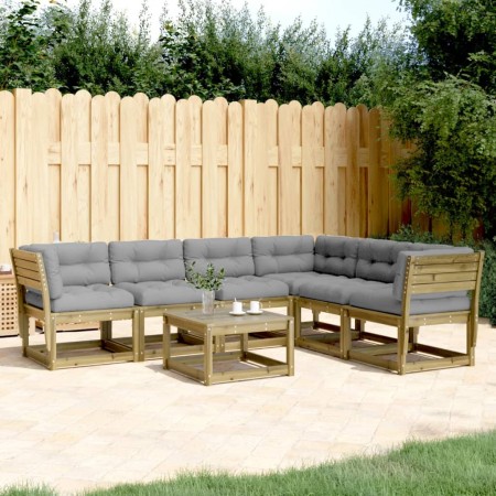 Set Divani da Giardino 6pz con Cuscini Legno Impregnato di Pino