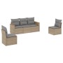 Set Divano da Giardino 5 pz con Cuscini Beige in Polyrattan