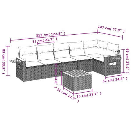 Set Divani da Giardino con Cuscini 7pz Nero Polyrattan