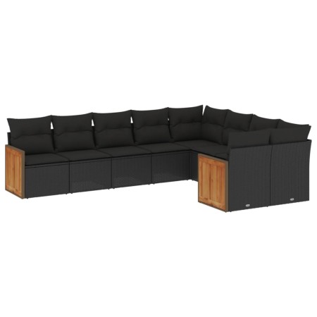 Set Divani da Giardino 9 pz con Cuscini Nero in Polyrattan