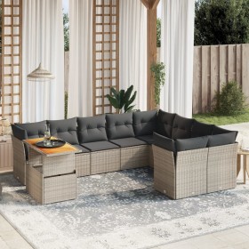 Set Divano da Giardino 10 pz con Cuscini Grigio in Polyrattan