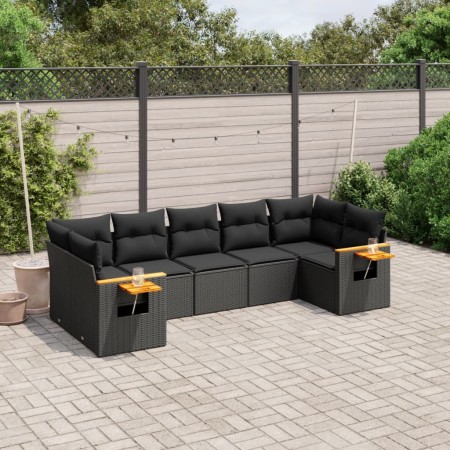 Set Divani da Giardino con Cuscini 7pz Nero Polyrattan