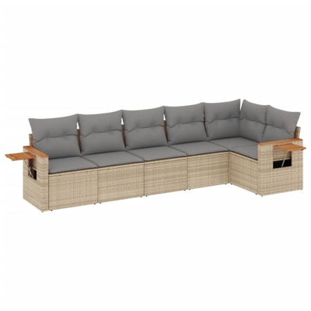 Set Divano da Giardino 6 pz con Cuscini Beige in Polyrattan