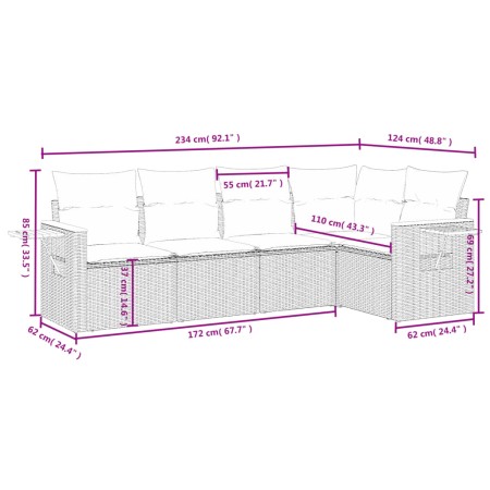 Set Divano da Giardino 6 pz con Cuscini Beige in Polyrattan