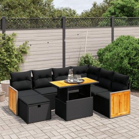 Set Divani da Giardino con Cuscini 8 pz Nero in Polyrattan