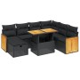 Set Divani da Giardino con Cuscini 8 pz Nero in Polyrattan