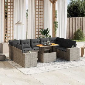 Set Divano da Giardino 10 pz con Cuscini Grigio in Polyrattan