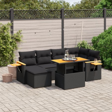 Set Divani da Giardino con Cuscini 7pz Nero Polyrattan