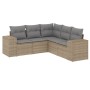 Set Divano da Giardino 5 pz con Cuscini Beige in Polyrattan