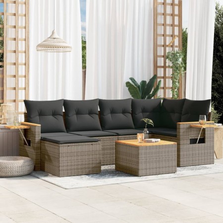 Set Divani da Giardino 7 pz con Cuscini Grigio in Polyrattan