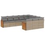 Set Divano da Giardino 10 pz con Cuscini Beige in Polyrattan